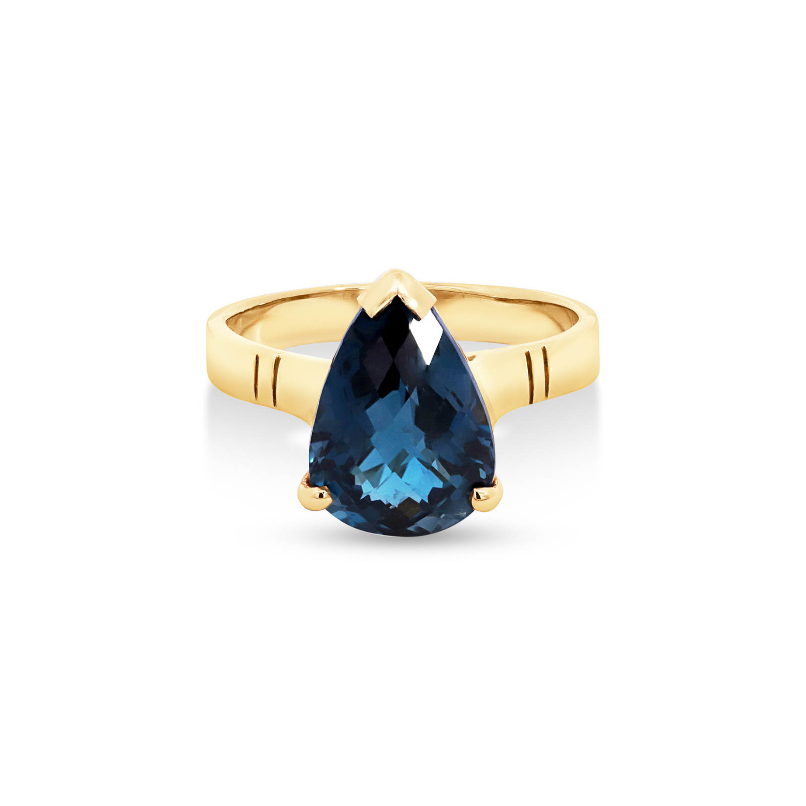 9ct Yellow Gold Teardrop London Blue Topaz Ring