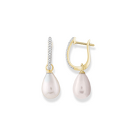 9ct Yellow Gold Diamond & Freshwater Pearl Earrings