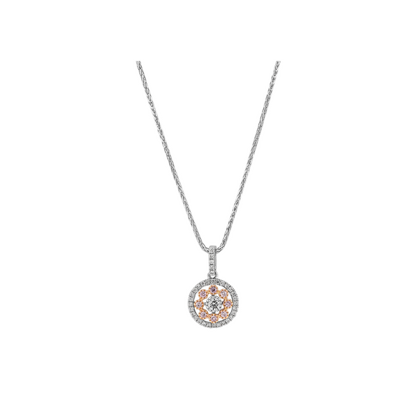 18ct White Gold Australian Pink & White Diamond Flower Pendant