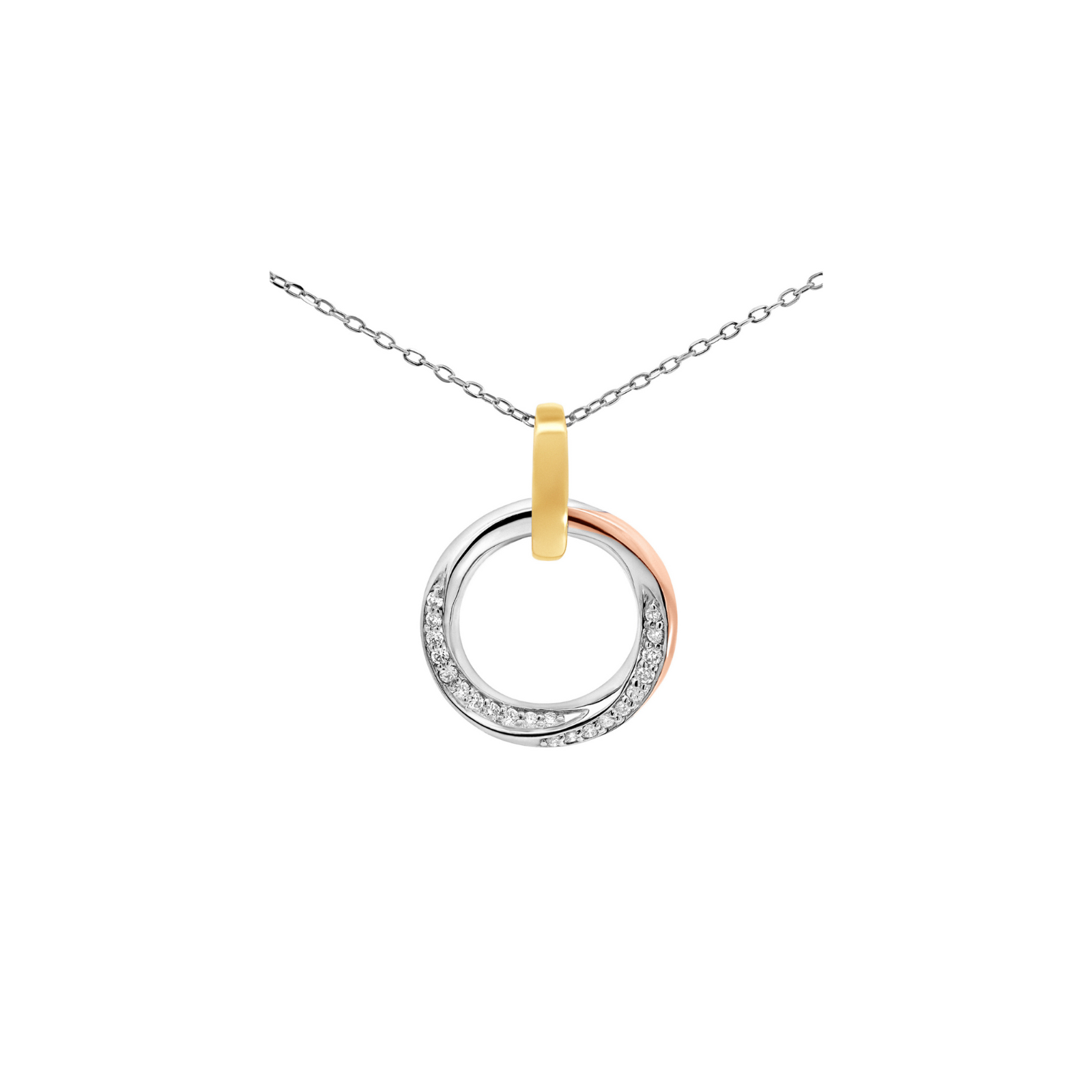 9ct 3 Tone Diamond Set Open Circle Pendant