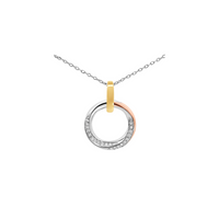 9ct 3 Tone Diamond Set Open Circle Pendant