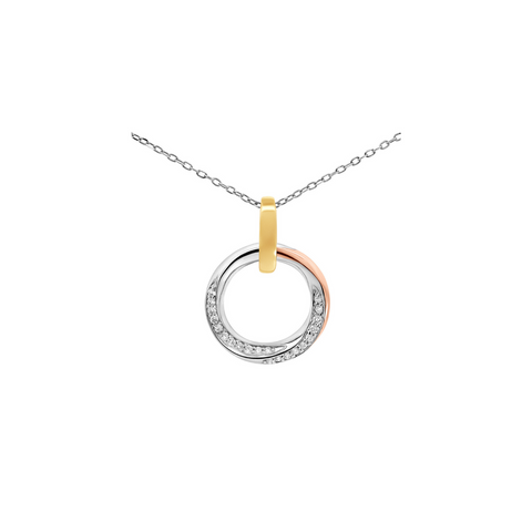 9ct 3 Tone Diamond Set Open Circle Pendant