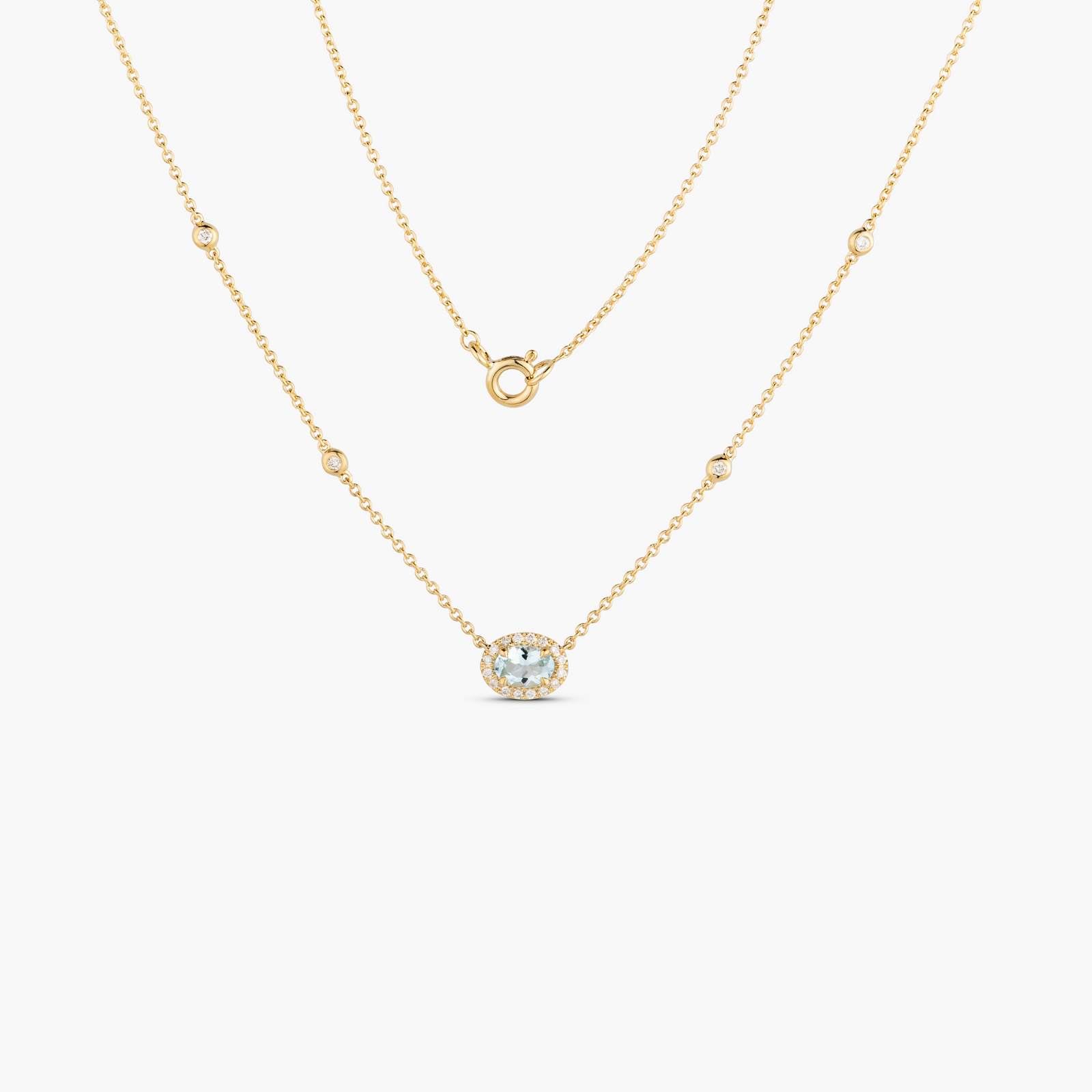 9ct Yellow Gold Aquamarine And Diamond Necklace