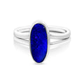 Sterling Silver Elongated Oval Blue Opal Split Band Ring