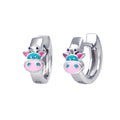 Sterling Silver Huggies With Enamel Cow Motif