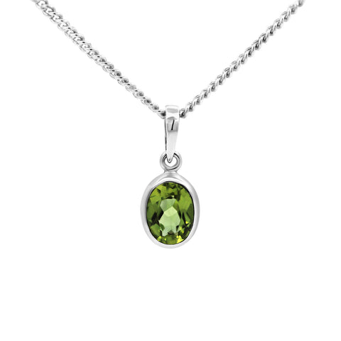 Sterling Silver Oval Peridot Bezel Set Pendant - alternate view