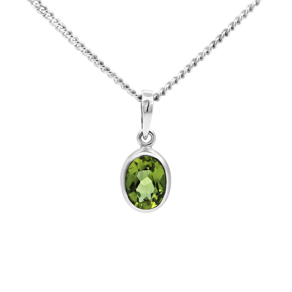 Sterling Silver Oval Peridot Bezel Set Pendant - alternate view