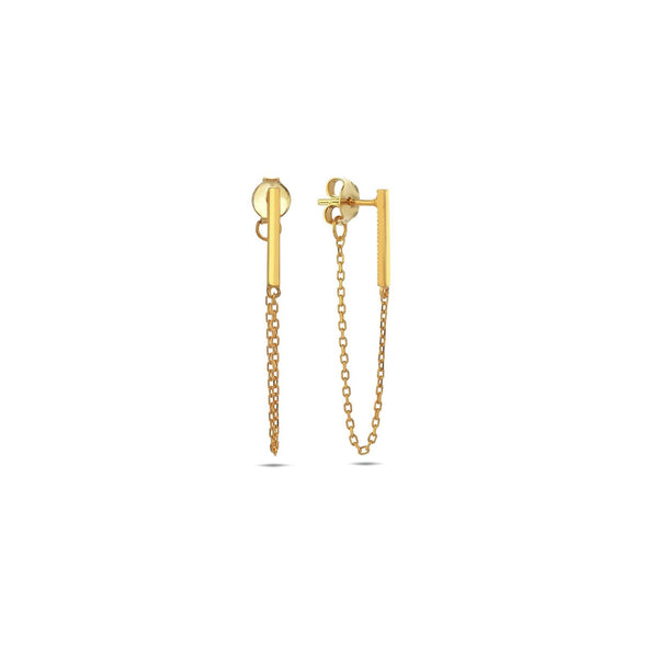 9ct Yellow Gold Vertical Bar With Chain Drop Earrings - alternate view