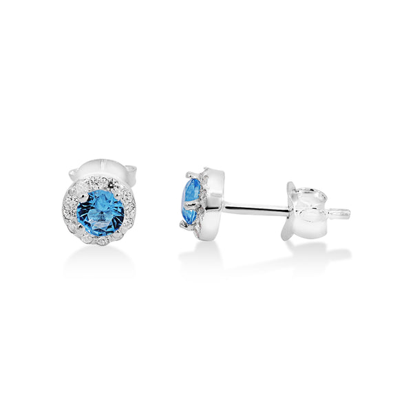 Sterling Silver Blue Cubic Zirconia Earrings With Halo - alternate view