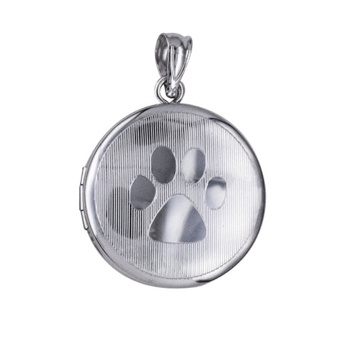 Sterling Silver Round Paw Print Memorial Locket - alternate view