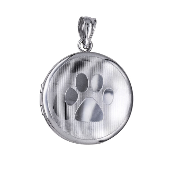 Sterling Silver Round Paw Print Memorial Locket - alternate view