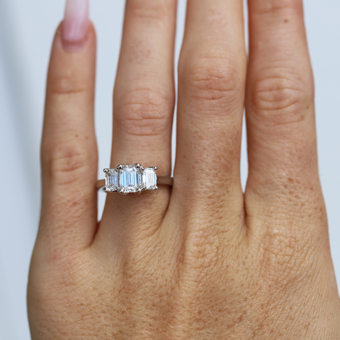 The Elody | 2.07ct Emerald Lab Grown Diamond Trilogy Ring - alternate view