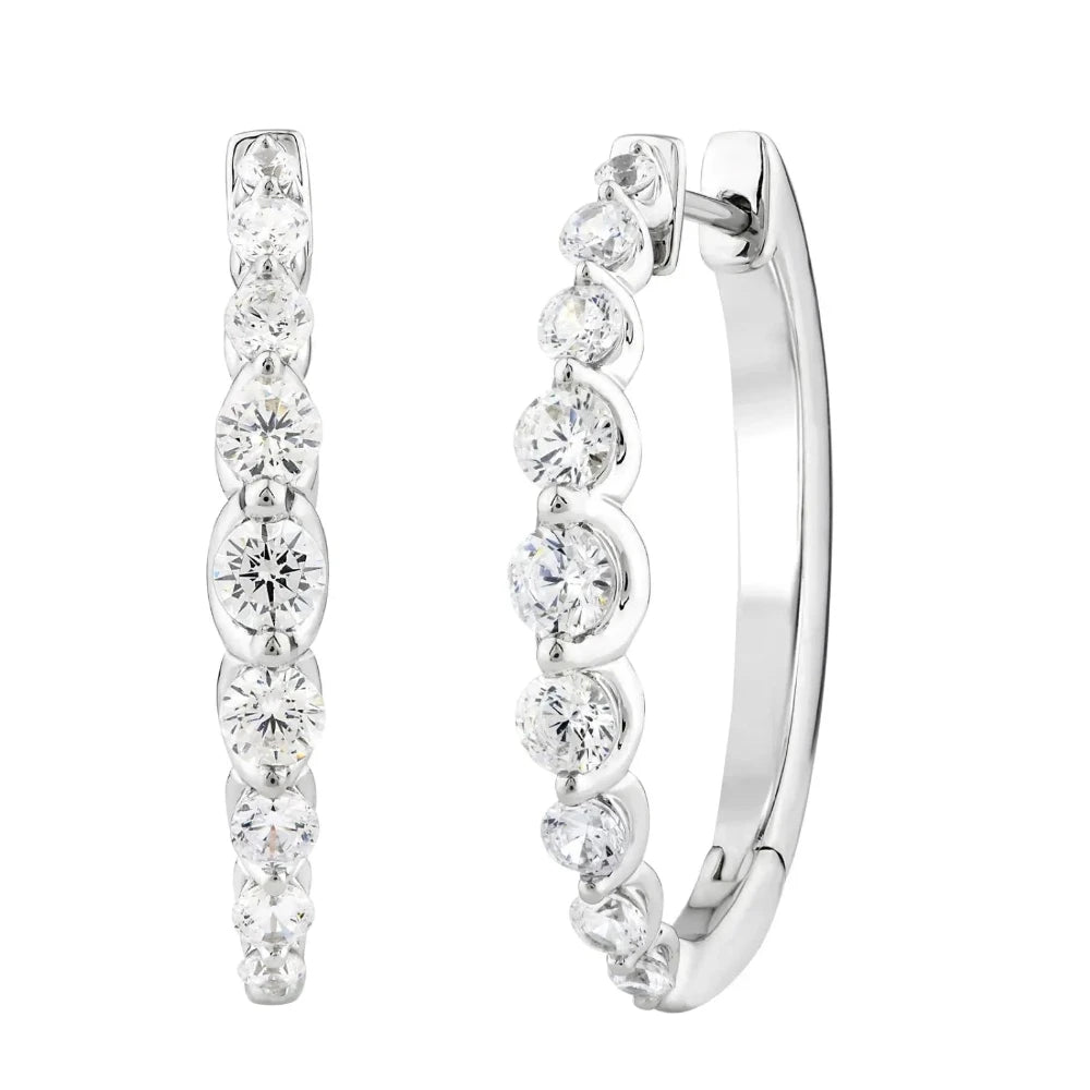 18ct White Gold Graduated Lab Grown Diamond Huggie Earrings