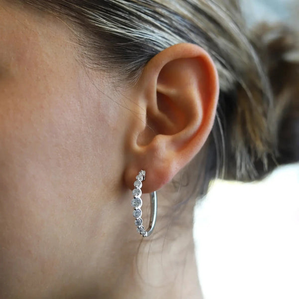 18ct White Gold Graduated Lab Grown Diamond Huggie Earrings - alternate view