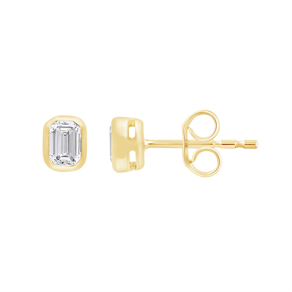 9ct Yellow Gold Emerald Cut Lab Grown Diamond Stud Earrings - alternate view