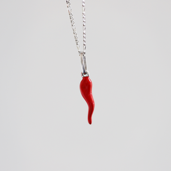 Sterling Silver Red Enamel Chili Pendant - alternate view