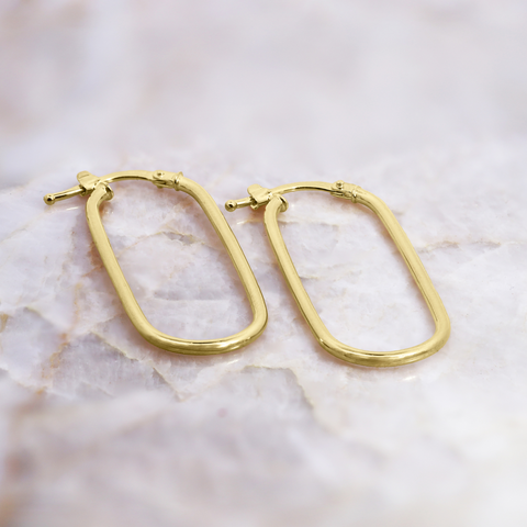 9ct Yellow Gold Fine Long Oval Hoops - alternate view