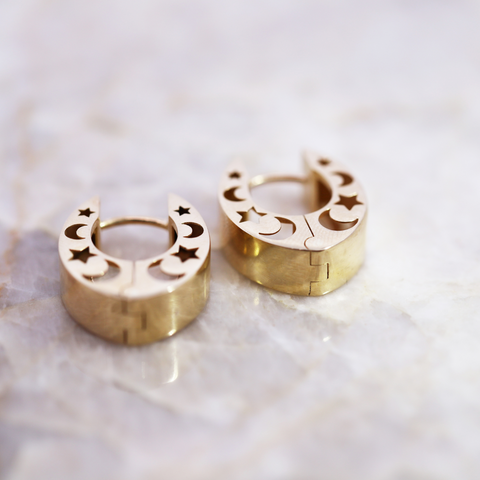 9ct Yellow Gold Huggies With Star And Moon Detail - alternate view