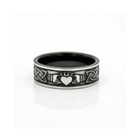 Men's Black Zirconium Wedding Ring With Claddagh & Celtic Pattern