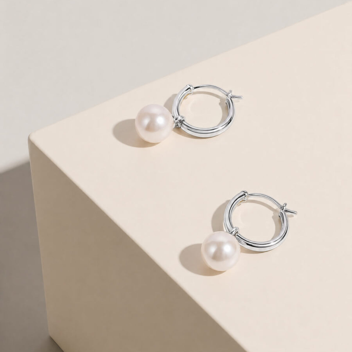 Sterling Silver Oval Freshwater Pearl Hoop Earrings