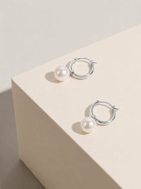 Sterling Silver Oval Freshwater Pearl Hoop Earrings