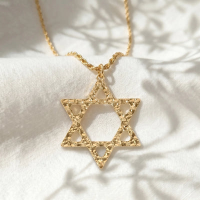 9ct Italian Yellow Gold Large Star Of David Pendant - alternate
