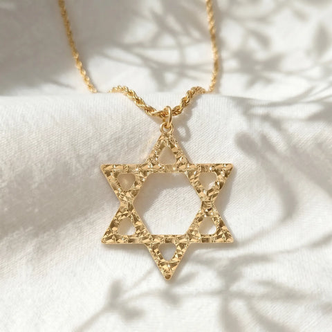 9ct Italian Yellow Gold Large Star Of David Pendant - alternate view