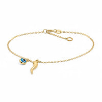 9ct Yellow Gold Bracelet With Evil Eye & Horn Of Plenty Charm