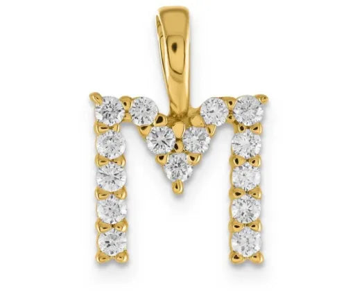 9ct Yellow Gold Lab Grown Diamond Letter 'M' Pendant - alternate view