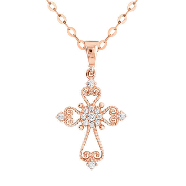 9ct Rose Gold Filigree Cubic Zirconia Set Cross - alternate view
