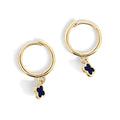 9ct Yellow Gold Sleepers With Hanging Blue Four Leaf Clover