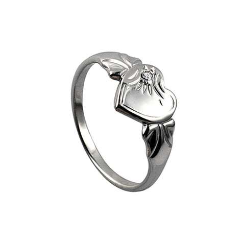 Sterling Silver Single Heart April Birthstone Signet Ring Size F - alternate view