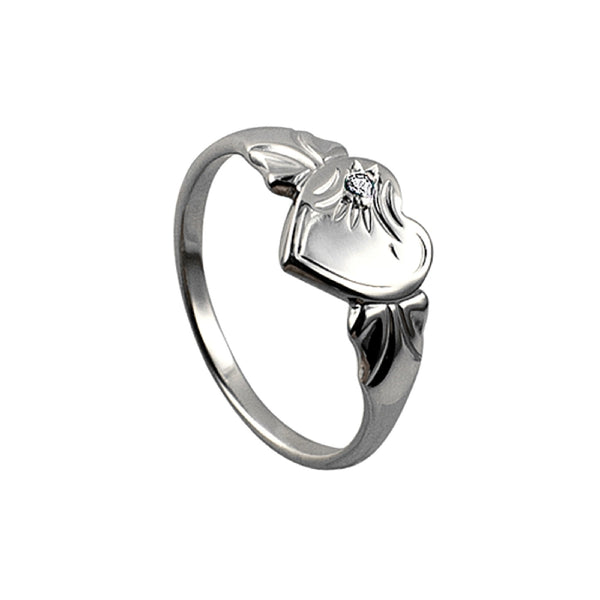 Sterling Silver Single Heart April Birthstone Signet Ring Size F - alternate view