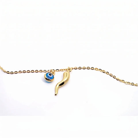 9ct Yellow Gold Bracelet With Evil Eye & Horn Of Plenty Charm - alternate view