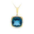 9ct Yellow Gold Cushion Cut London Blue Topaz Pendant