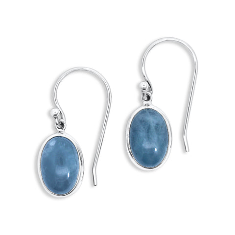 Sterling Silver Oval Bezel Set Aquamarine Drop Earring - alternate view