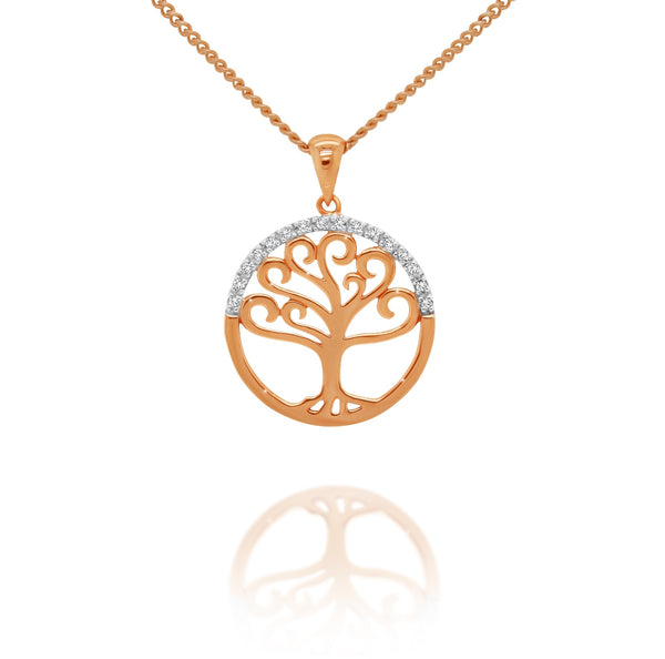 9ct Rose Gold Diamond Set Tree of Life Pendant - alternate view