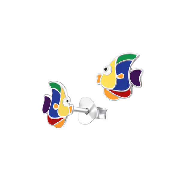 Sterling Silver Enamel Rainbow Fish Stud Earrings - alternate view