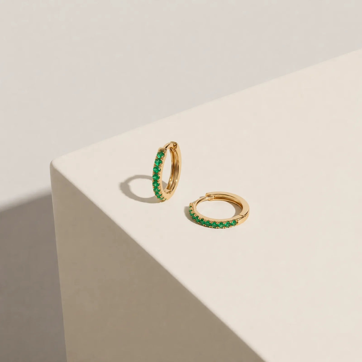9ct Yellow Gold Natural Emerald Set Huggie Earrings