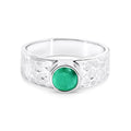Sterling Silver Round Emerald Ring With Hammered Band