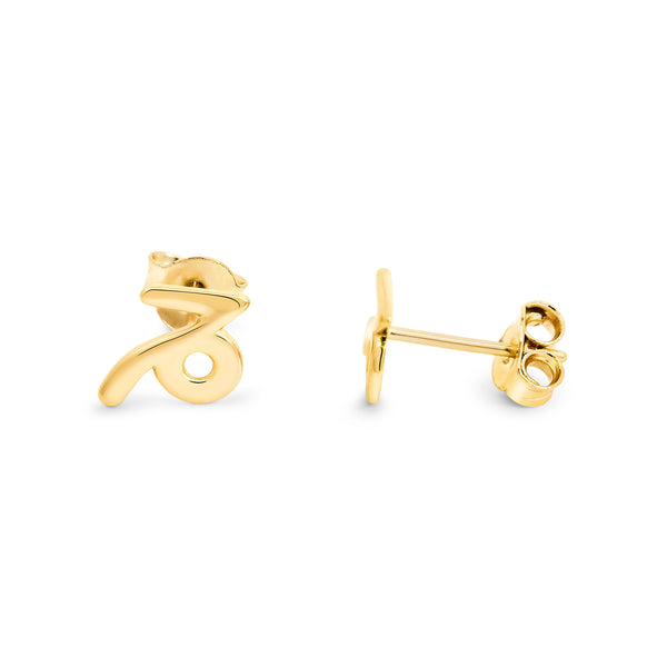 Yellow Gold Plated Capricorn Zodiac Stud Earrings - alternate view