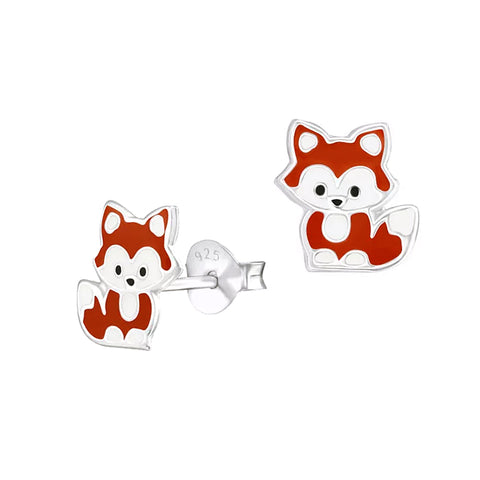 Sterling Silver Enamel Fox Stud Earrings - alternate view