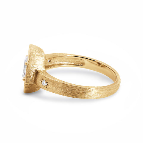 9ct Yellow Gold Oval Lab Grown Diamond Signet Ring Wih Matte Brushed Finished - alternate view