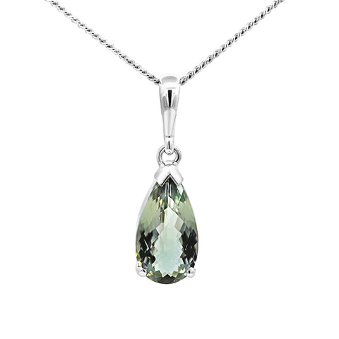 Sterling Silver Pear Shape Green Amethyst Pendant - alternate view