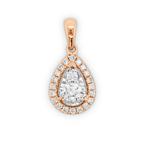 9ct Rose Gold Diamond Set Pear Pendant - alternate view