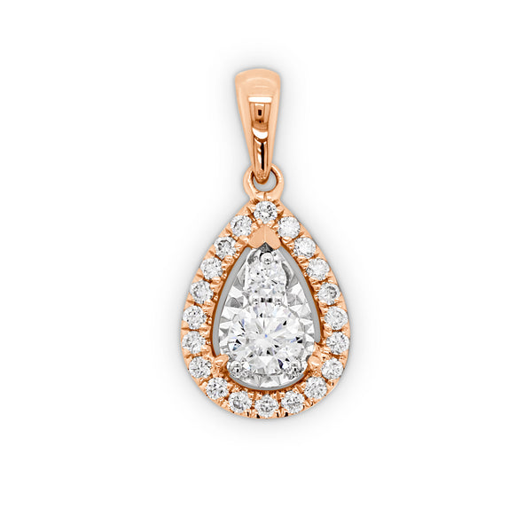 9ct Rose Gold Diamond Set Pear Pendant - alternate view