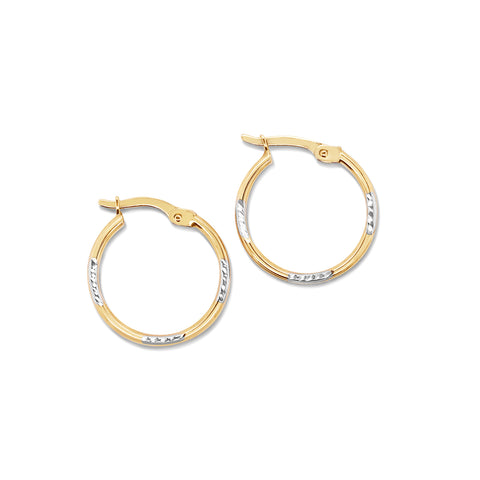 9ct Two Tone silver filled Diamond Cut 15mm Hoop Earrings - alternate view