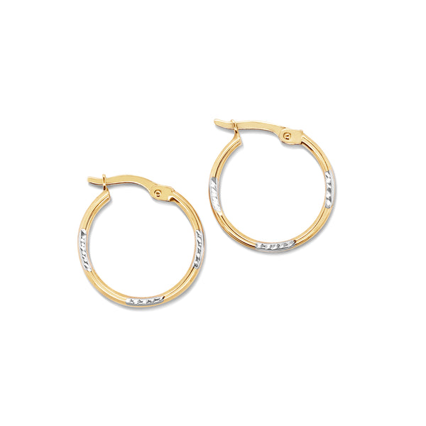 9ct Two Tone silver filled Diamond Cut 15mm Hoop Earrings - alternate view
