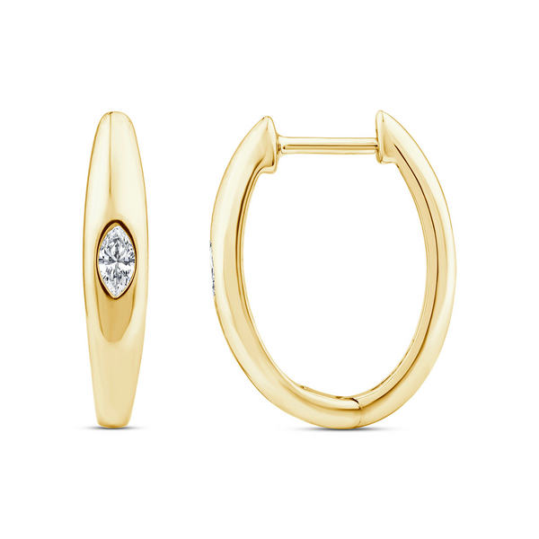 9ct Yellow Gold Marquise Lab Grown Diamond Gypsy Set Huggie Earrings - alternate view