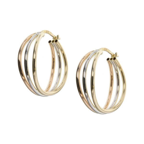 9ct Three Tone Gold Wire Hoop earrings - alternate view